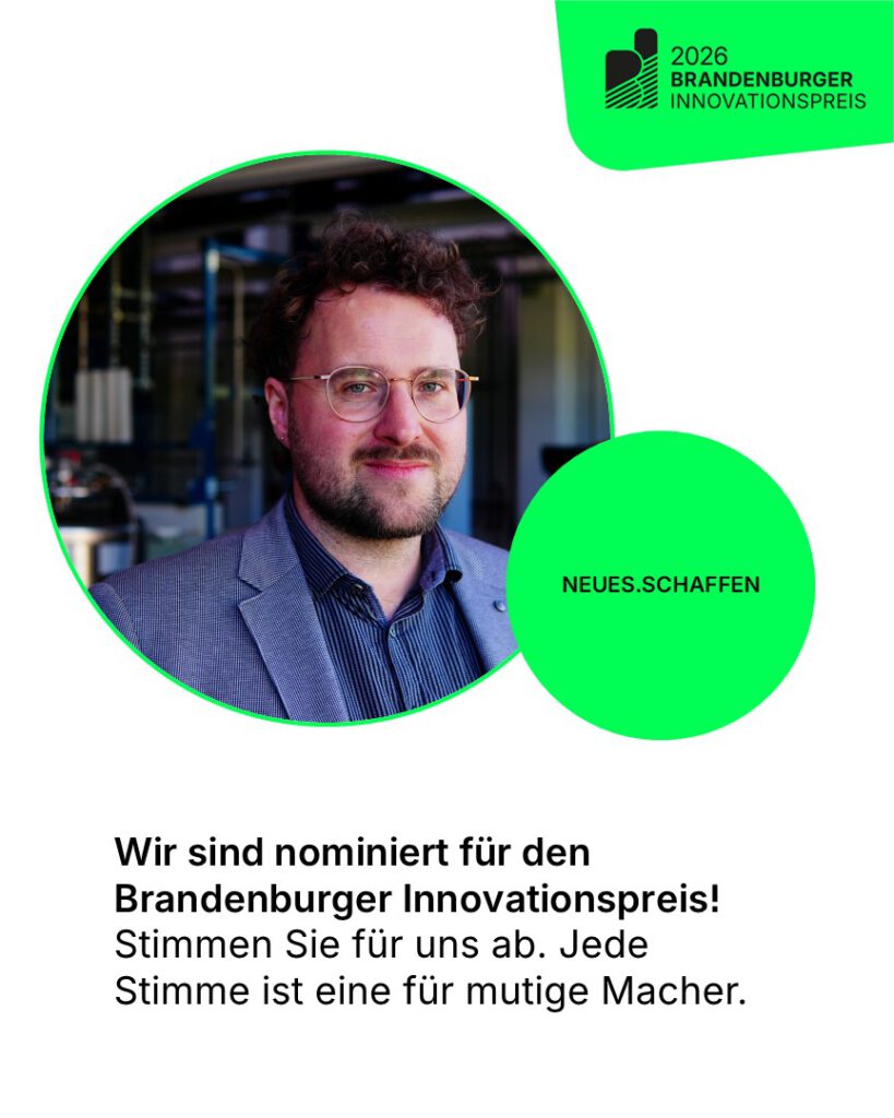 Sharepic David Uebel zum Brandenburger innovationspreis 2026. Jede Stimme ist eine für mutige Macher.